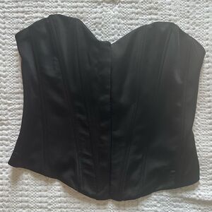 Zara Black Strapless Corset Top Size Small Ribbed Front Closure New With Tag